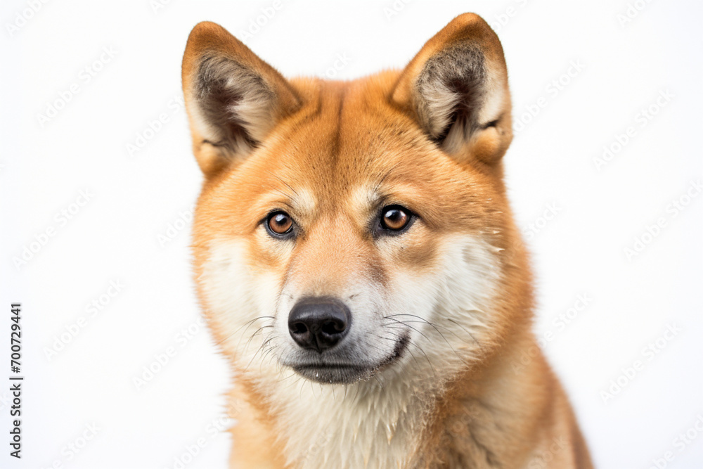 Fototapeta premium Akita inu Dog close-up portrait on a white background.