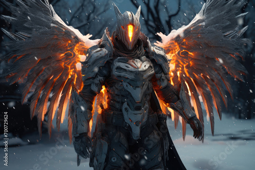 Frozen Battle: Angelic Warrior in Winter