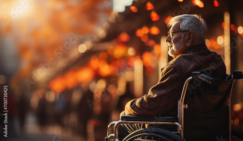 Senior beard man in wheelchair