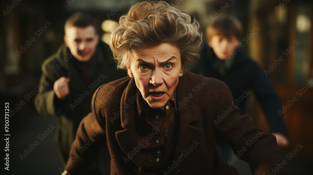 poor mature lady protect her kids with her enemy in war with angry exasperation poor mature lady protect her kids with her enemy in war with angry exasperation
