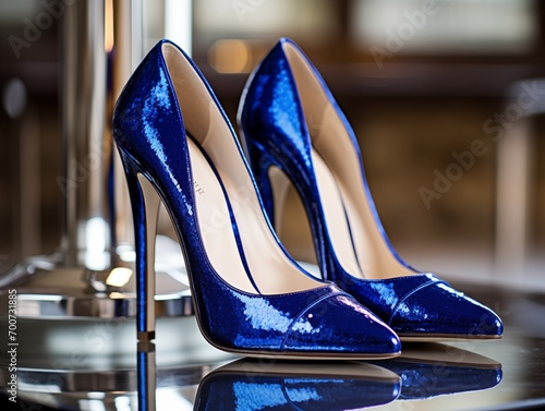 Women's High Heel Stiletto Shoes in Cobalt Blue with Metallic Sheen photo
