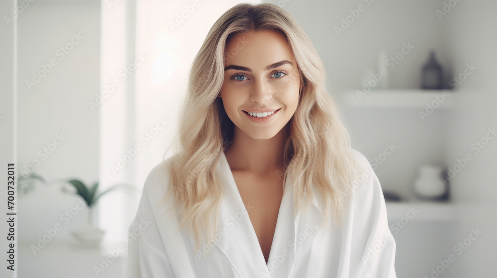 Close-up Bliss: Beautiful Woman in White Bathrobe