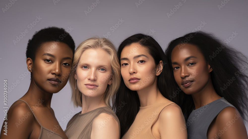 Group portrait of women of different ages and ethnic backgrounds, smiling and embracing each other, symbolizing diversity and unity. Group portrait of women of different ages and ethnic backgrounds, smiling and embracing each other, symbolizing diversity and unity.