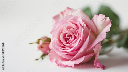 Pink rose flower on white background.