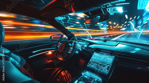 Bright luminous interior of a modern car