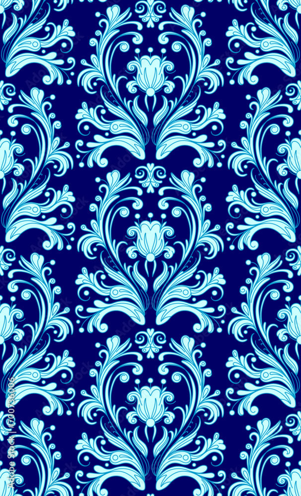 Seamless floral pattern texture or background. Portuguese and Spanish painted tin-glazed ceramic tilework template. Vintage antique baroque style. Handmade drawing vector illustration. Seamless floral pattern texture or background. Portuguese and Spanish painted tin-glazed ceramic tilework template. Vintage antique baroque style. Handmade drawing vector illustration.