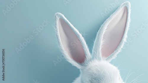 White rabbit ear on pastel blue background. Easter day. 3d rendering photo