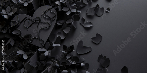 Rosen in schwarz für Trauerkarten als Druckvorlage im Querfornat für Banner, ai generativ