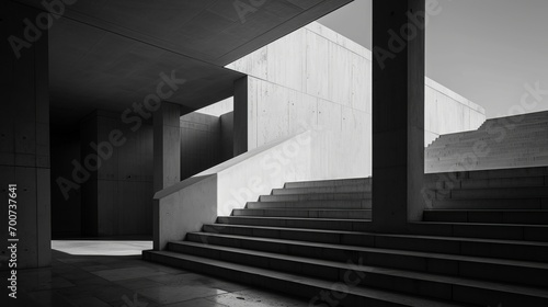 Modern minimalist design captured in monochrome  emphasizing geometric purity and elegance. The interplay of light and structure in contemporary architecture  a vision of simplicity and form