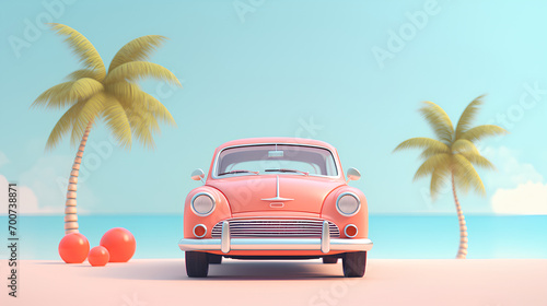 Summer tourism, pastel tones, cars at the beach