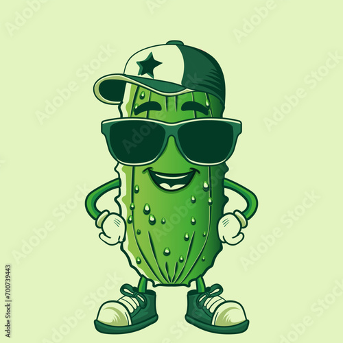 pickel character with green sunglass and cap  vector illustration