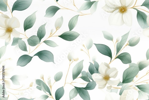 Beautiful flowers and green leaf with white background #700739844