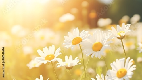 Spring meadow with white daisies.