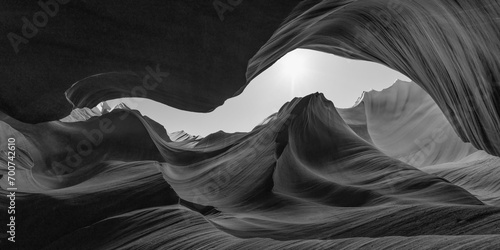 panoramic Antelope Canyon Arizona Black and White