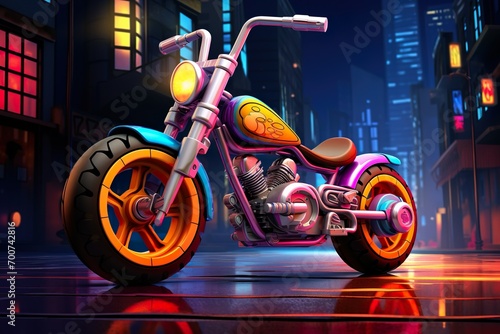 futuristic touring bike neon colorFUL BIKE cinematic lighting buildings in background made with AI photo