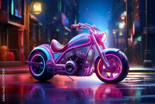futuristic touring bike neon colorFUL BIKE cinematic lighting buildings in background made with AI