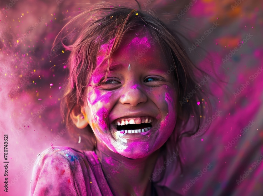 a girl smiling happy with colorful powder