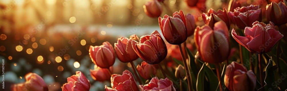 a bunch of tulips are placed in an arrangement - obrazy, fototapety, plakaty 