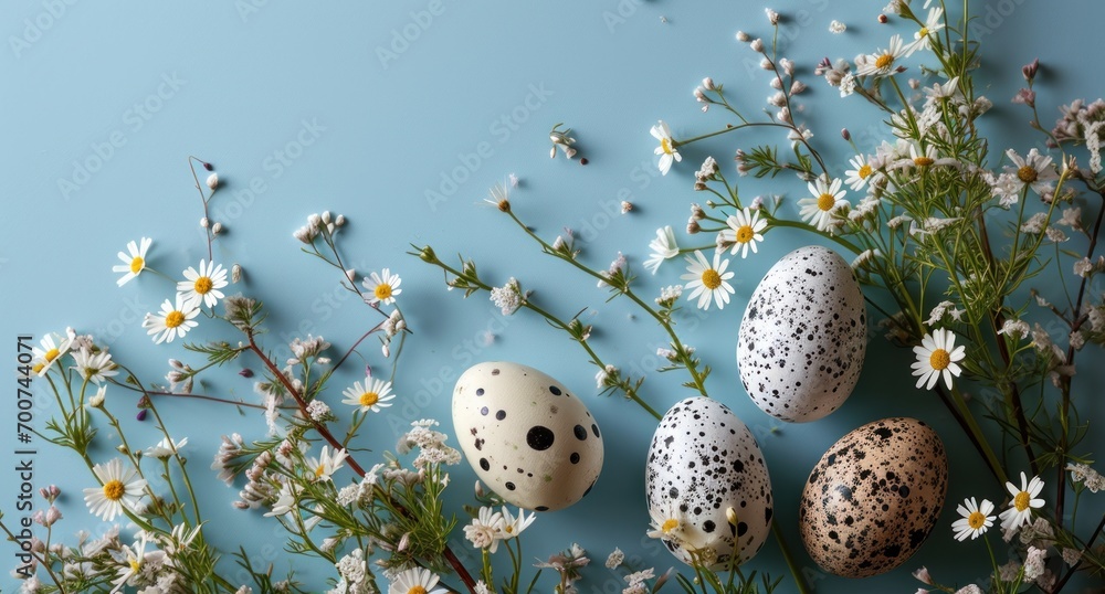 a blue background with easter eggs on top of it a blue background with easter eggs on top of it