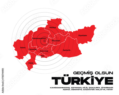 6 şubat Maraş depremi. Turkey earthquake february 6, 2023. Pray For Turkey. Vector design. Central fault line. Affected cities infographic vector design