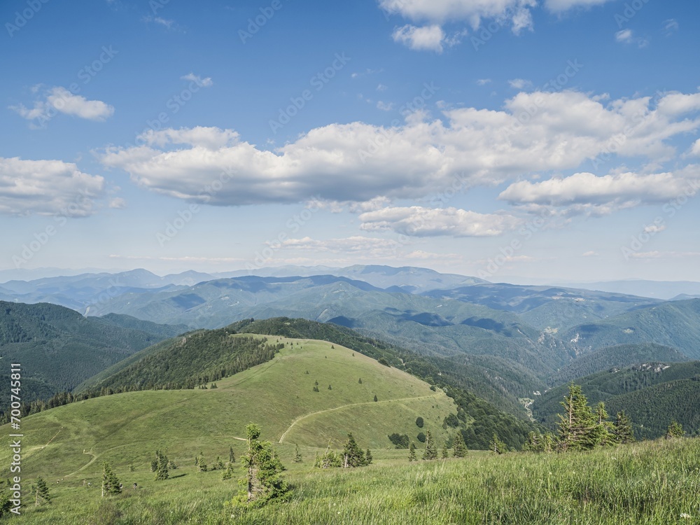 View from Velka Fatra national park. Panoramic mountain landscape in Slovakia near Kralova Studna