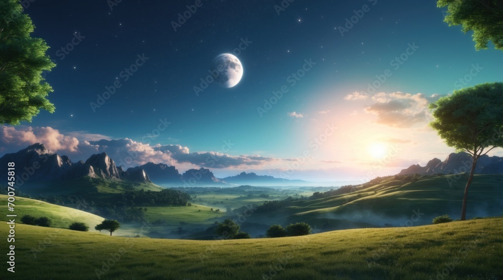 Fototapeta premium Landscape under the moon
