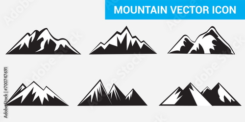 Black mountain icon collection. mountain silhouette, 
 Set of black mountain logo. Adventure, camping, hiking logo collection