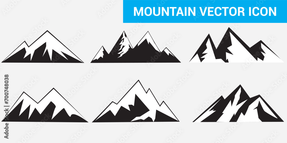 mountain silhouette ,  logo mountain icon, set of black rocky mountain silhouette. bundle vector.