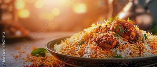 Chicken biryani served on a plate