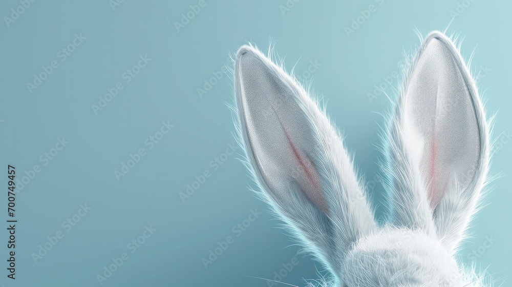 White rabbit ear on pastel blue background. Easter day. 3d rendering - obrazy, fototapety, plakaty 