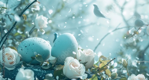 an easter scene with eggs and roses © olegganko