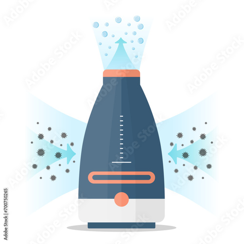 Flat vector air purifier isolated on a white background of the illustration icon. A device for cleaning and humidifying air for the home. Air purification process