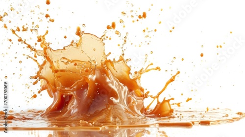Delicious caramel splashes isolated on white background, cut out photo