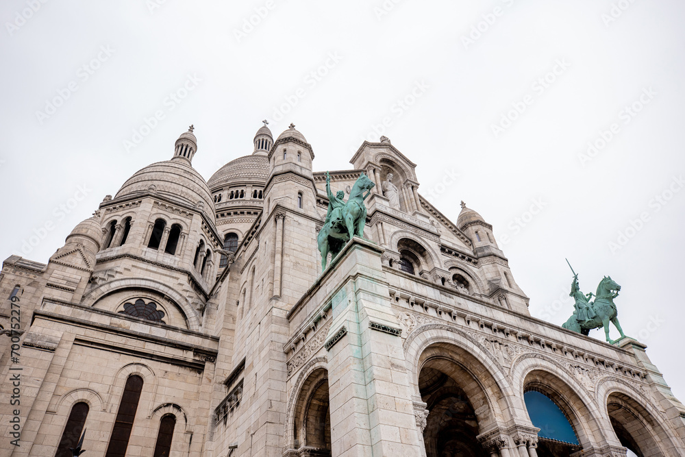 Basilica of Sacred Heart (Basilique du Sacre-Coeur) on Montmartre Hill, Paris, France. Beautiful architecture of Paris