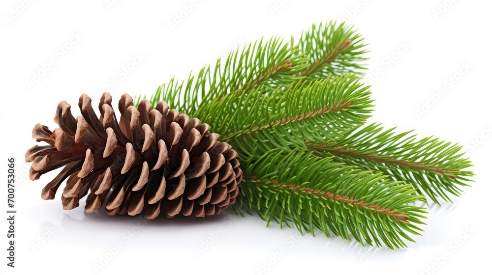 fir tree branches with cones isolated on white background fir tree branches with cones isolated on white background