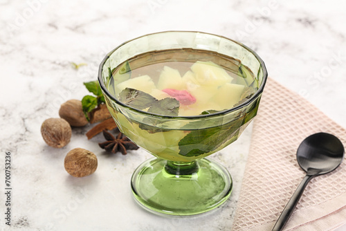 Sweet pineapple jelly with mint