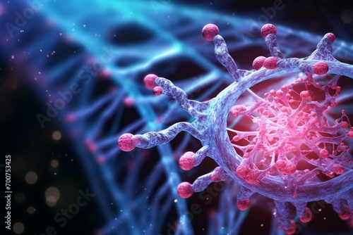 Illustration of adenovirus with DNA. Generative AI photo
