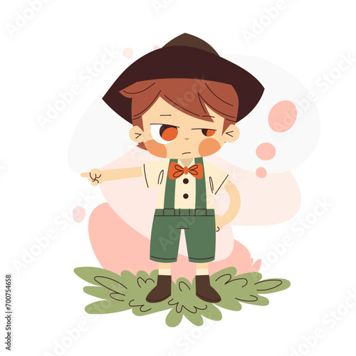 Little boy whith hat in camp