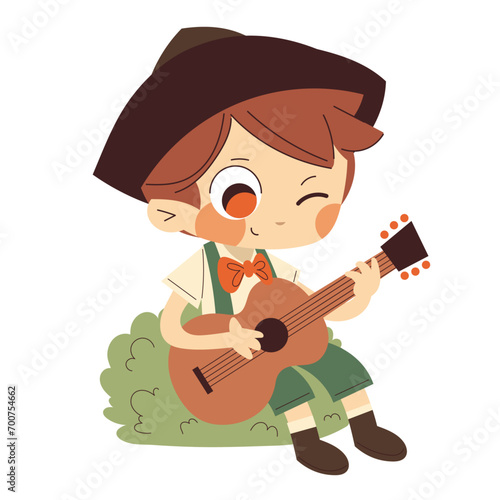 Little boy whith hat in camp