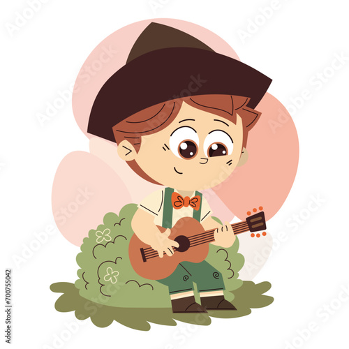Little boy whith hat in camp