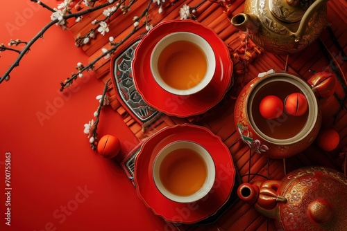 Wallpaper Mural chinese new year, decoration of paper flower fan with traditional flora in pink background Torontodigital.ca