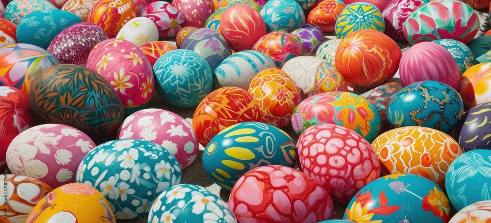Obraz premium colorful easter eggs are arranged in various patterns
