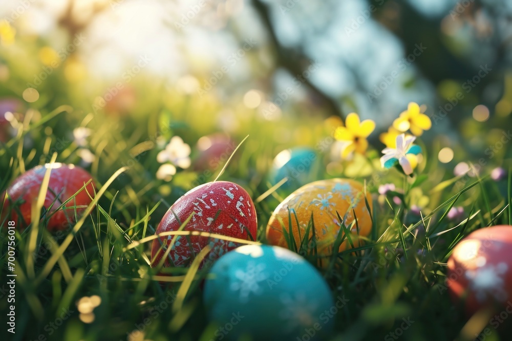 colorful easter eggs in a nest on a wooden table colorful easter eggs in a nest on a wooden table