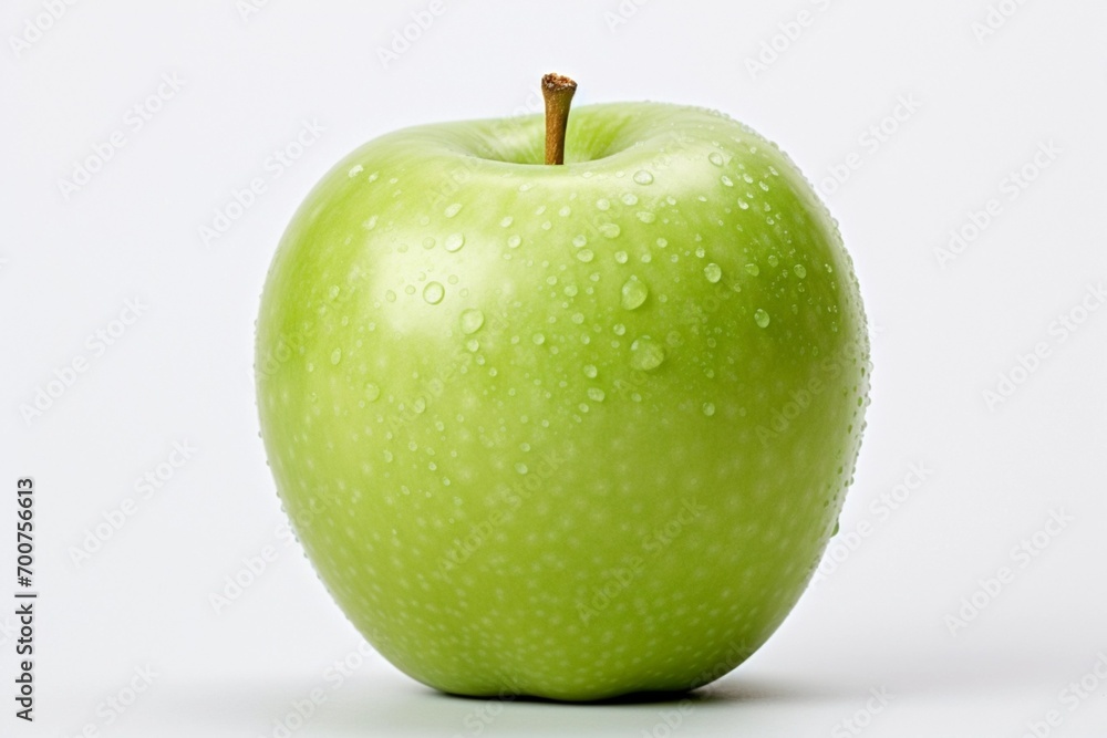 A Granny Smith apple set against a white backdrop.