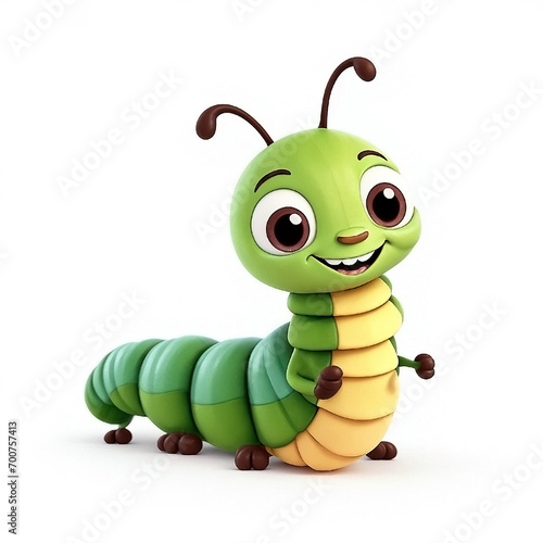 A 3d cartoon character caterpillar on the white background, looking cute, adorable and joyful