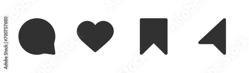 Engagement Icons Set - Like, Comment, Save, Share Symbols Vector Graphics