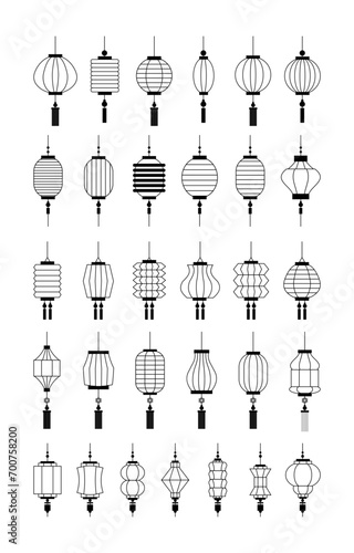 collection of Chinese lanterns silhouette, vector illustration