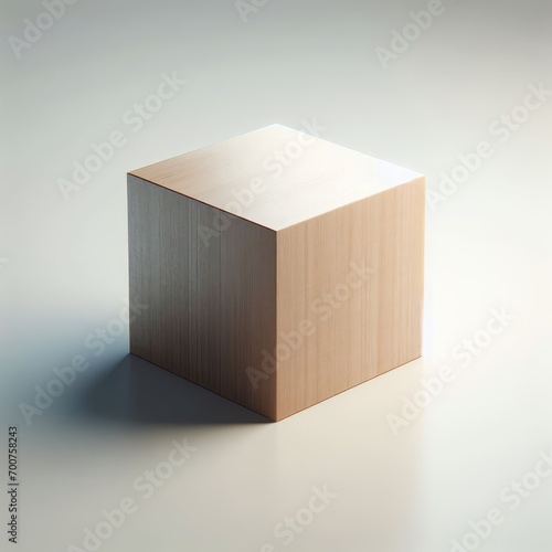 Wooden Cube Casting Shadow on Light Surface