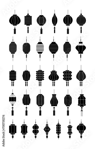 collection of Chinese lanterns silhouette, vector illustration