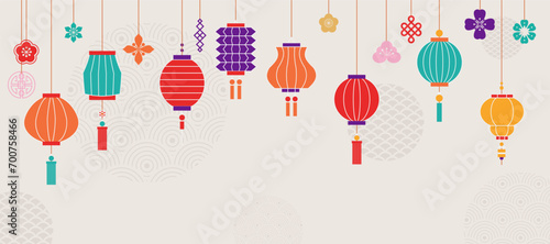 Chinese New Year with lantern background. for banner, header, poster. Geometric vector flat modern style. vector illustration
